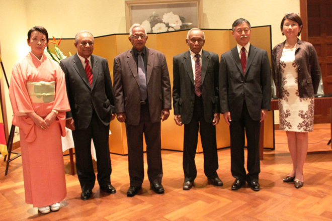 (L to R) Madam Akiko Suganuma,  Mr. G. Kulathilake, Mr. Chitral Jayawardane, Mr. Upali Jayasekera, H.E. Ambassador Kenichi Suganuma and Ms. Asako Okai