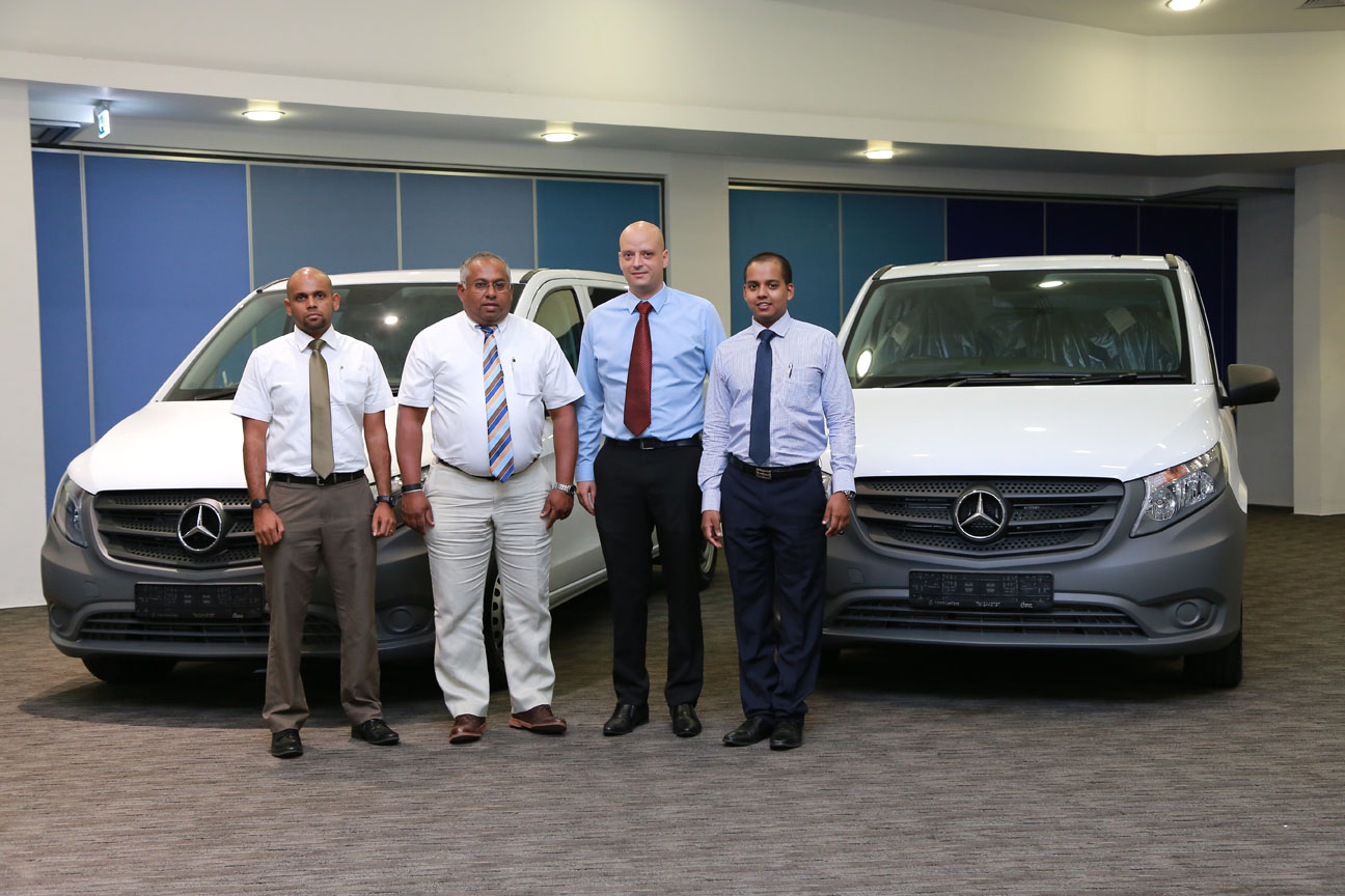 1.From Left: Mercedes-Benz Commercial Vehicles Sales Manager Shamal Fernando, DIMO Group CEO Gahanath Pandithage, Daimler South East Asia Regional Sales Manager Vans and General Distributor Markets Thomas Berner and Mercedes-Benz, Chrysler & Jeep Sales General Manager Rajeev Pandithage introducing the all new Vito Mercedes-Benz Van