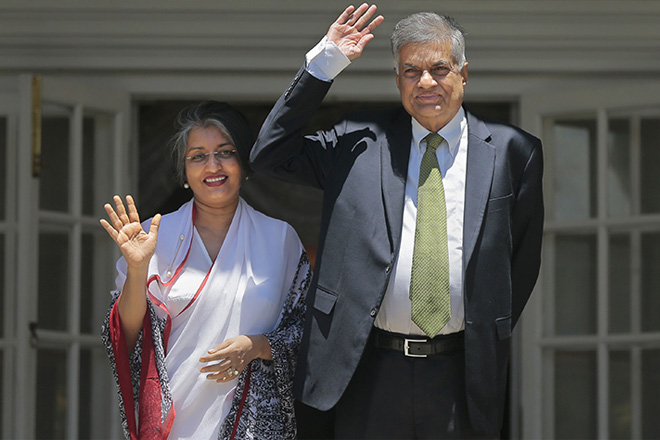 Sri Lanka’s new Prime Minister and his wife at their official residence today