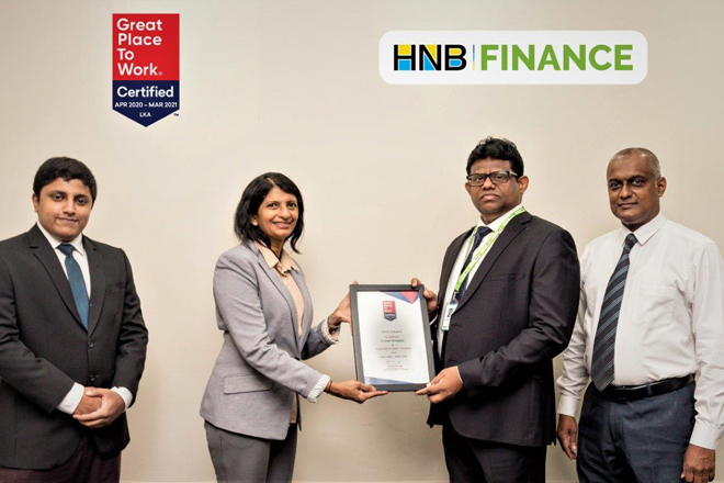 HNB FINANCE certified a ‘Great Place to Work’ for fourth successive year